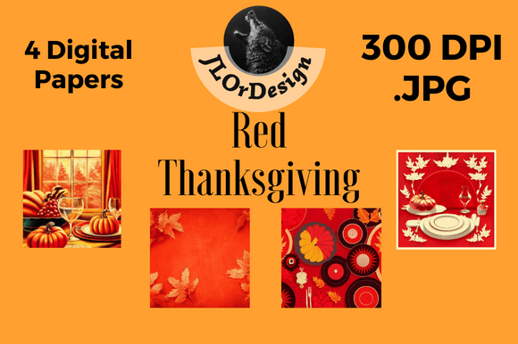 4 Red Retro Thanksgiving Digital Papers for Designers