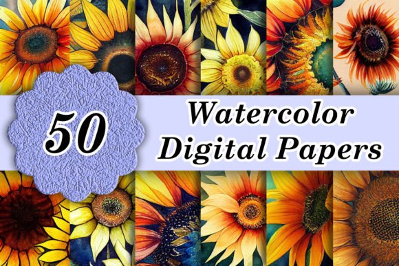 50 Watercolor Sunflowers Digital Papers: A Designer's Toolkit