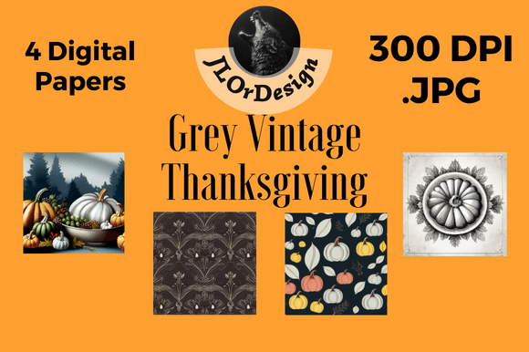 Elegant Grey Retro Thanksgiving Digital Papers