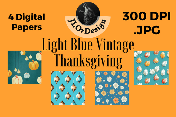 Light Blue Retro Thanksgiving Background: Vintage Design Assets
