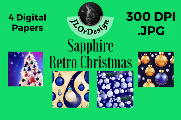 Sapphire Retro Christmas Digital Papers