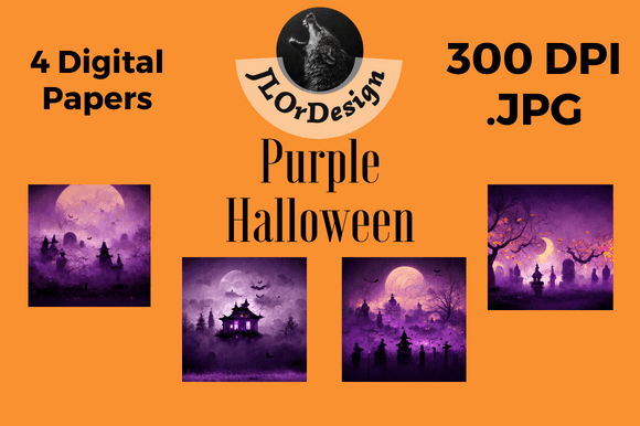 Unlock Spooky Elegance with 4 Purple Halloween Digital Papers