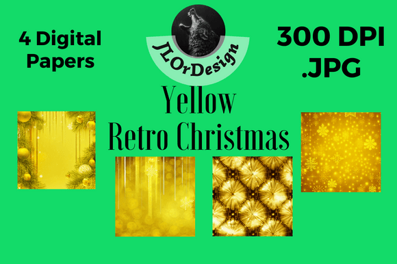 Yellow Retro Christmas Digital Papers: Vintage Charm for Modern Design
